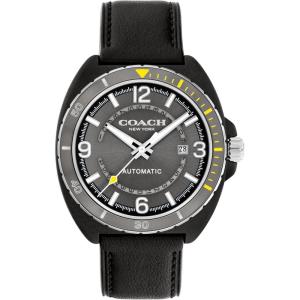 imageCOACH Charter Mens Sport Automatic Watch  Calfskin Leather Strap  SelfWinding  Premium Fashion  Gift for Him 445mmBlackSilver