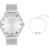 imageCoach Elliot Womens Gift Set  36mm Quartz Watch with Stainless Steel Mesh Strap  Includes Chain Bracelet with Bow  Gift for Her