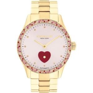 imageCOACH Brooks Womens Automatic Watch  38mm Stainless Steel Bracelet with CrystalSet Bezel  SelfWinding  Premium Everyday Fashion  Gift for HerGold PlatedRed Heart