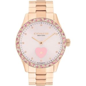 imageCOACH Brooks Womens Automatic Watch  38mm Stainless Steel Bracelet with CrystalSet Bezel  SelfWinding  Premium Everyday Fashion  Gift for HerRose GoldPink Heart