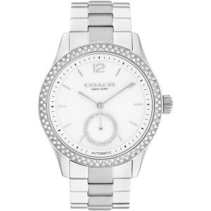 imageCOACH Brooks Womens Automatic Watch  38mm Stainless Steel Bracelet with CrystalSet Bezel  SelfWinding  Premium Everyday Fashion  Gift for HerSilverWhite