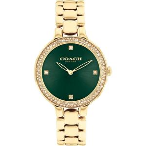 imageCOACH Chelsea Womens Watch  Stainless Steel Brilliance  Elegant and Classic Timepiece for Everday Wear and Special Occasions  32 MMGold PlatedGreen
