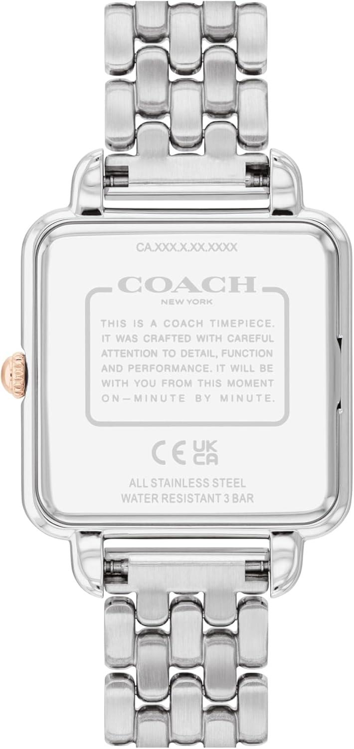 imageCOACH Cass Womens 2H Quartz Watch  28mm Square Stainless Steel Bracelet  Premium Fashion Timepiece  Gift for HerSilverCarnation Gold