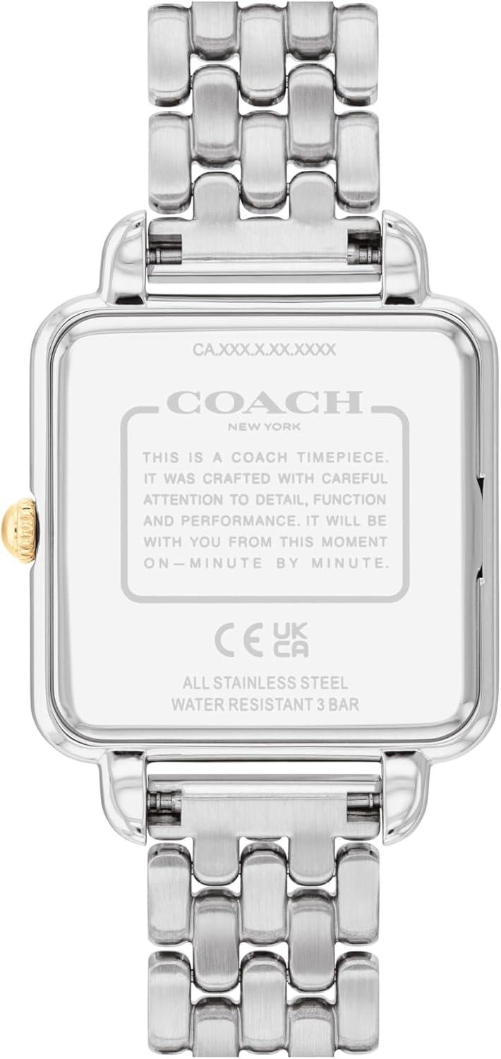 imageCOACH Cass Womens 2H Quartz Watch  28mm Square Stainless Steel Bracelet  Premium Fashion Timepiece  Gift for HerSilverGold Plated