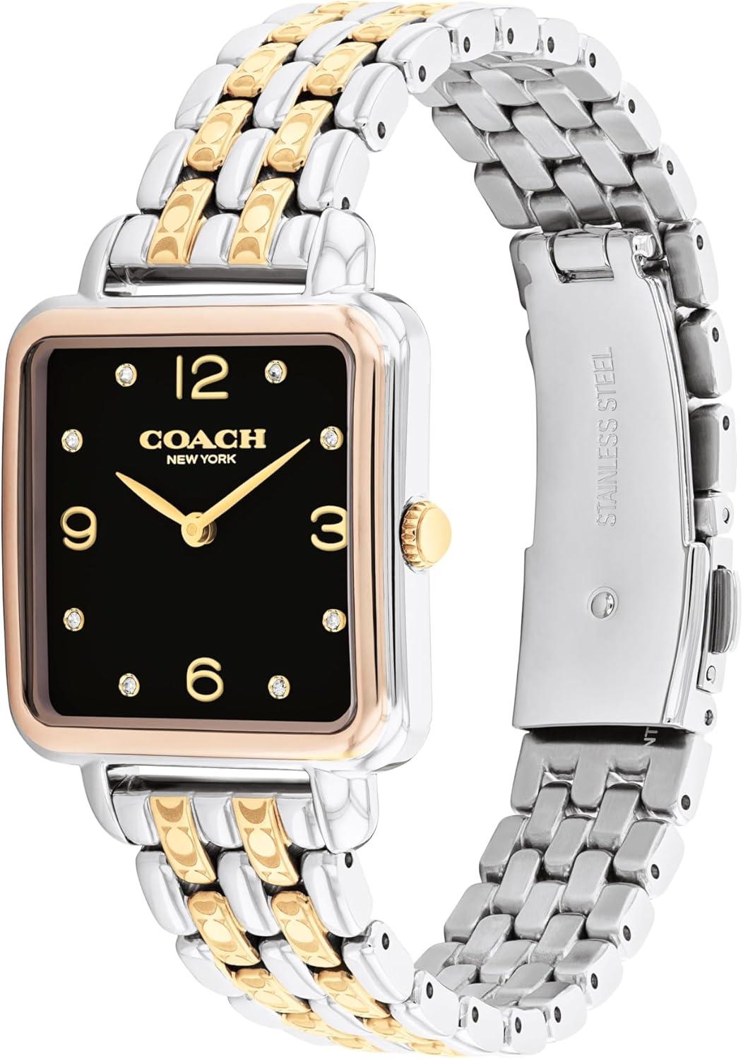 imageCOACH Cass Womens 2H Quartz Watch  28mm Square Stainless Steel Bracelet  Premium Fashion Timepiece  Gift for HerSilverGold Plated