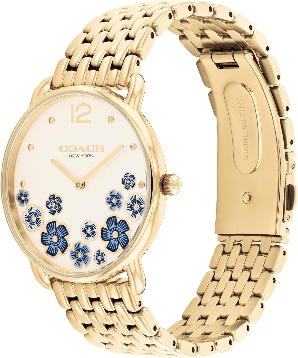 imageCOACH Elliot Womens 2H Quartz Watch  36mm Stainless Steel Bracelet  Colorful Floral Design  Premium Fashion  Gift for HerGold Plated
