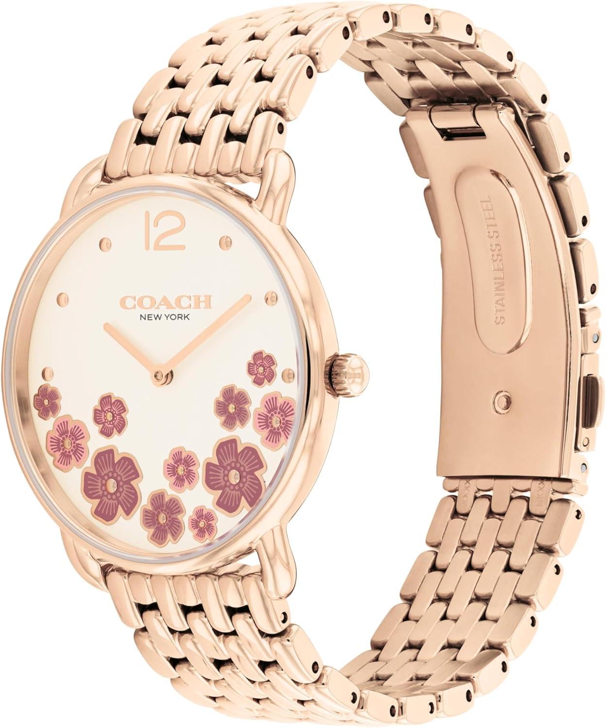 imageCOACH Elliot Womens 2H Quartz Watch  36mm Stainless Steel Bracelet  Colorful Floral Design  Premium Fashion  Gift for HerRose Gold