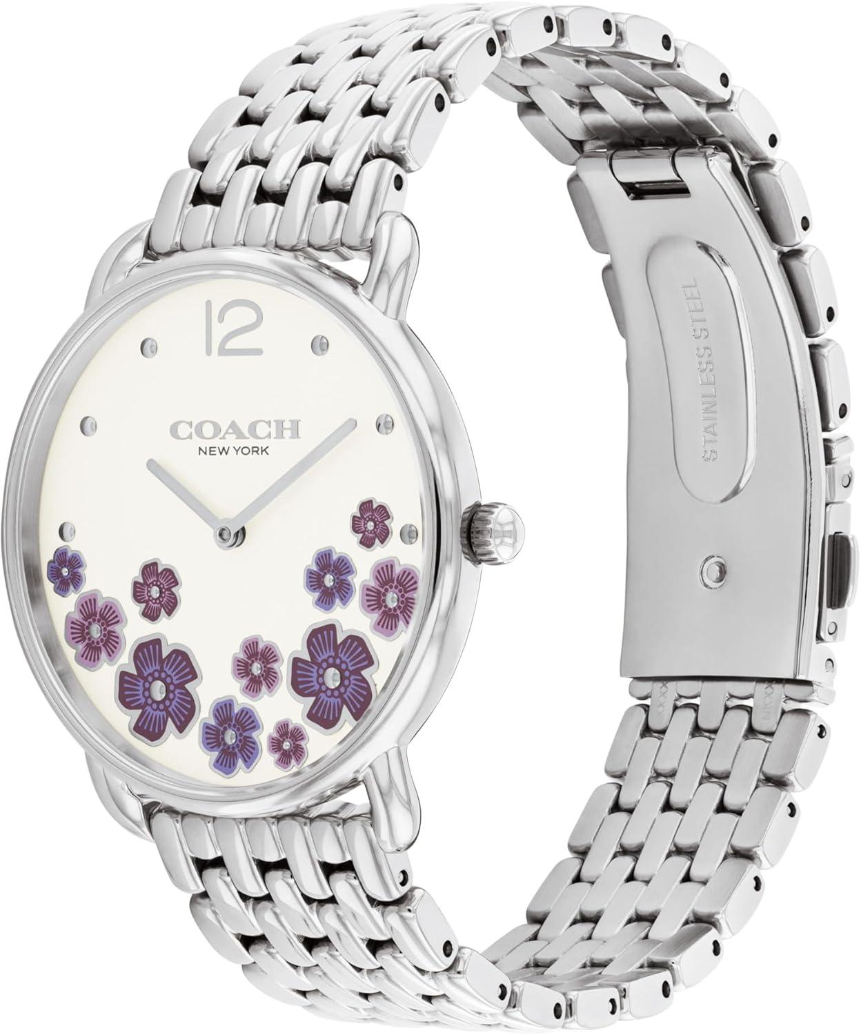 imageCOACH Elliot Womens 2H Quartz Watch  36mm Stainless Steel Bracelet  Colorful Floral Design  Premium Fashion  Gift for HerSilver