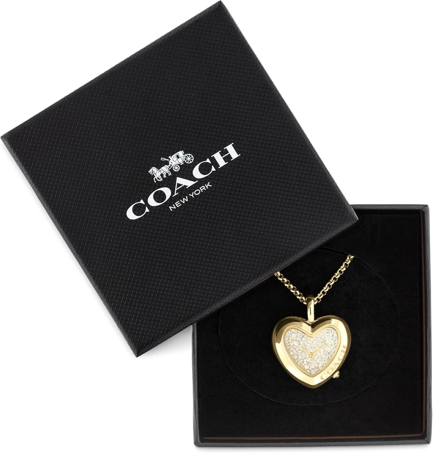 imageCOACH Womens Heart Watch Necklace  28mm 2H Quartz Watch with Stainless Steel Jewelry Chain  Gold Heart Design  Timeless Elegance  Gift for HerSilver