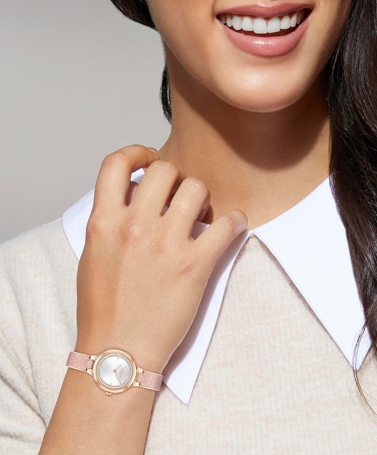 imageCoach Chelsea Womens Bangle Watch  2H Quartz Enamel Signature C and Crystals  Gift for Her  Premium Fashion Timepiece for All Occasions  Adjustable  27mmCarnation