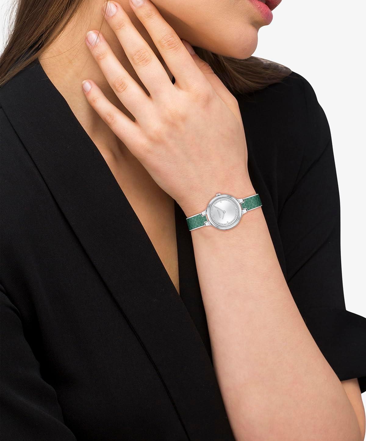 imageCoach Chelsea Womens Bangle Watch  2H Quartz Enamel Signature C and Crystals  Gift for Her  Premium Fashion Timepiece for All Occasions  Adjustable  27mmSilverGreen