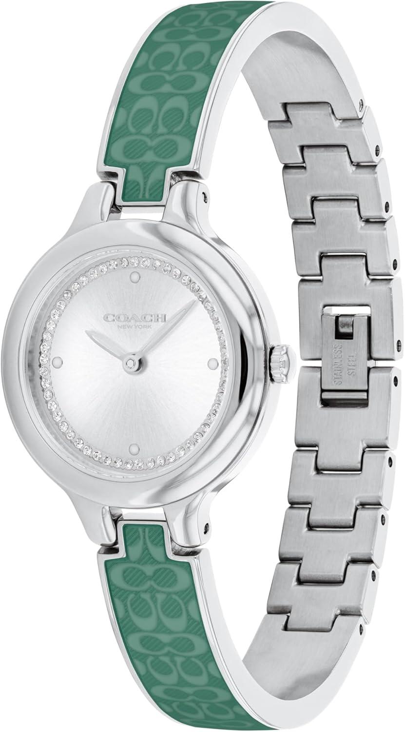 imageCoach Chelsea Womens Bangle Watch  2H Quartz Enamel Signature C and Crystals  Gift for Her  Premium Fashion Timepiece for All Occasions  Adjustable  27mmSilverGreen