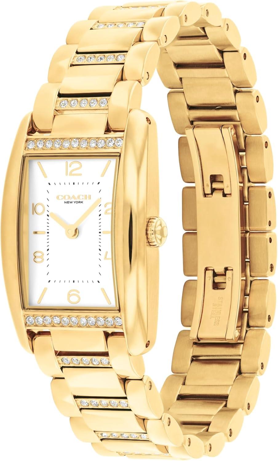 imageCoach Reese Womens Watch  2H Quartz Tank Watch with CrystalSet Link Bracelet  Water Resistant 3 ATM30 Meters  Gift for Her  Premium Fashion Timepiece for Every Occasion  24mmGold Plated