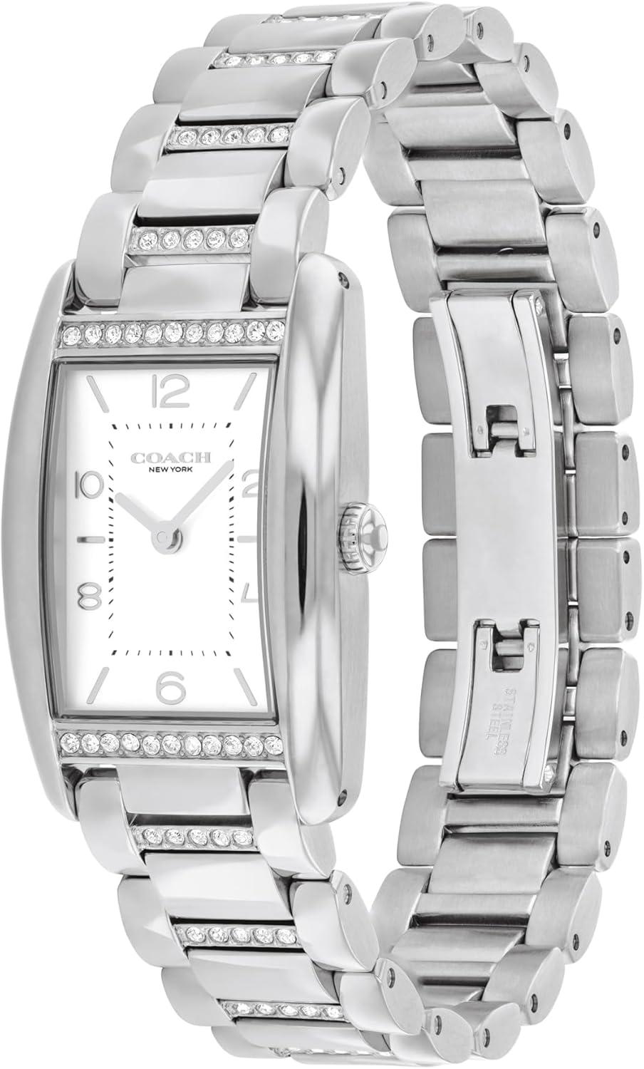 imageCoach Reese Womens Watch  2H Quartz Tank Watch with CrystalSet Link Bracelet  Water Resistant 3 ATM30 Meters  Gift for Her  Premium Fashion Timepiece for Every Occasion  24mmSilver