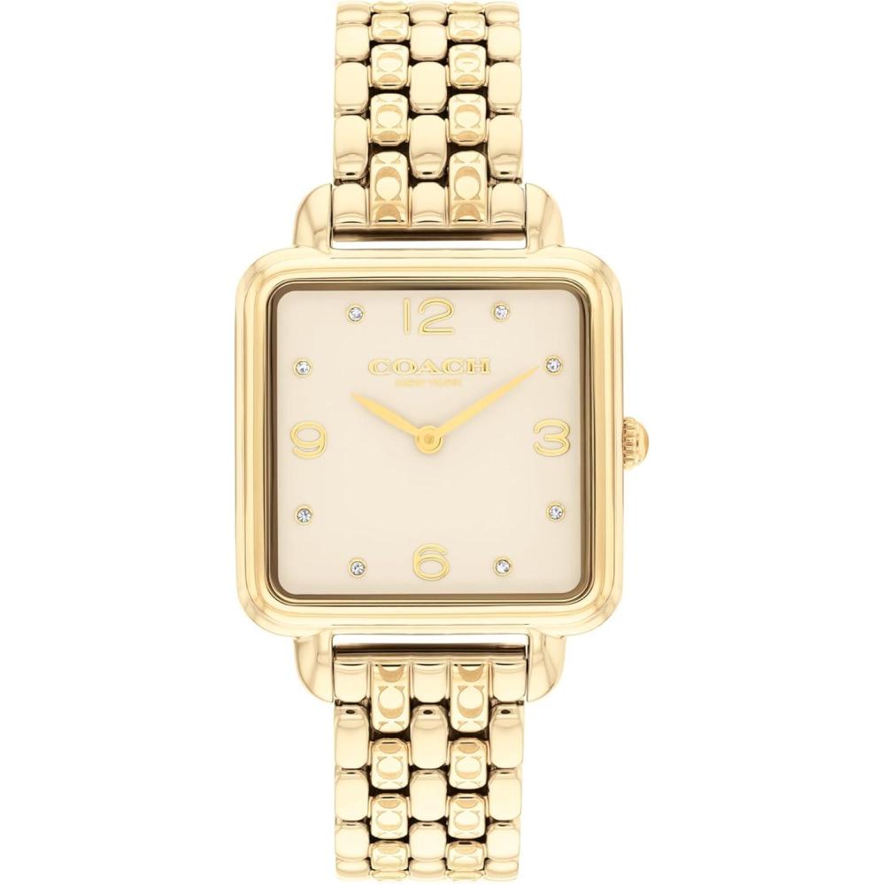 imageCOACH Cass Womens 2H Quartz Watch  28mm Square Stainless Steel Bracelet  Premium Fashion Timepiece  Gift for HerGold Plated