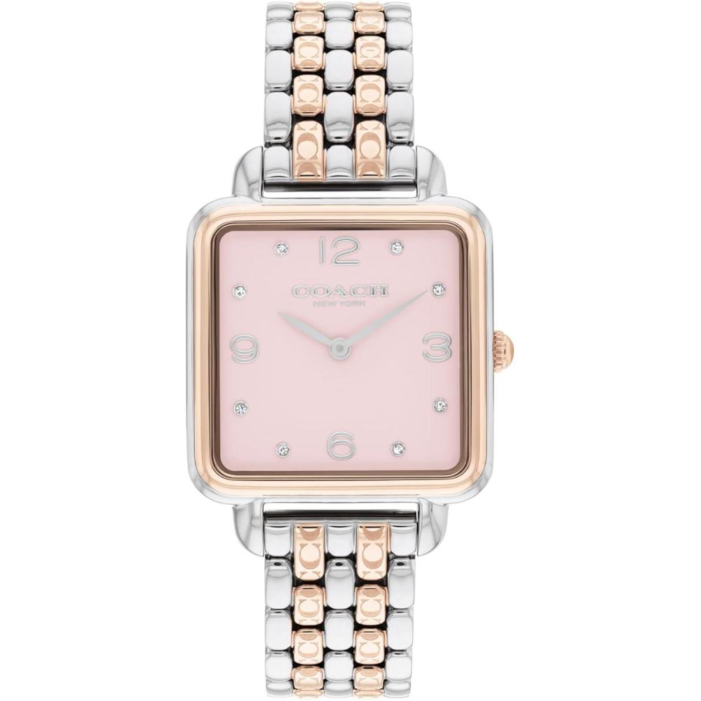 imageCOACH Cass Womens 2H Quartz Watch  28mm Square Stainless Steel Bracelet  Premium Fashion Timepiece  Gift for HerSilverCarnation Gold
