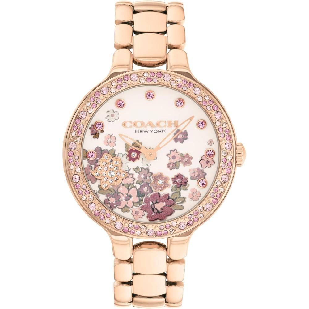 imageCOACH Chelsea Womens 2H Quartz Watch  36mm Stainless Steel Bracelet  CrystalSet Bezel with Floral Design  Premium Fashion Timepiece  Gift for HerRose Gold