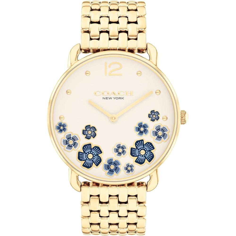 imageCOACH Elliot Womens 2H Quartz Watch  36mm Stainless Steel Bracelet  Colorful Floral Design  Premium Fashion  Gift for HerGold Plated