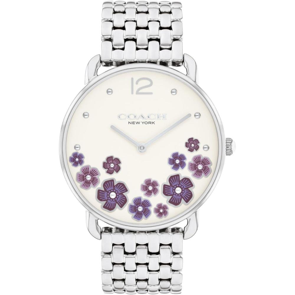 imageCOACH Elliot Womens 2H Quartz Watch  36mm Stainless Steel Bracelet  Colorful Floral Design  Premium Fashion  Gift for HerSilver
