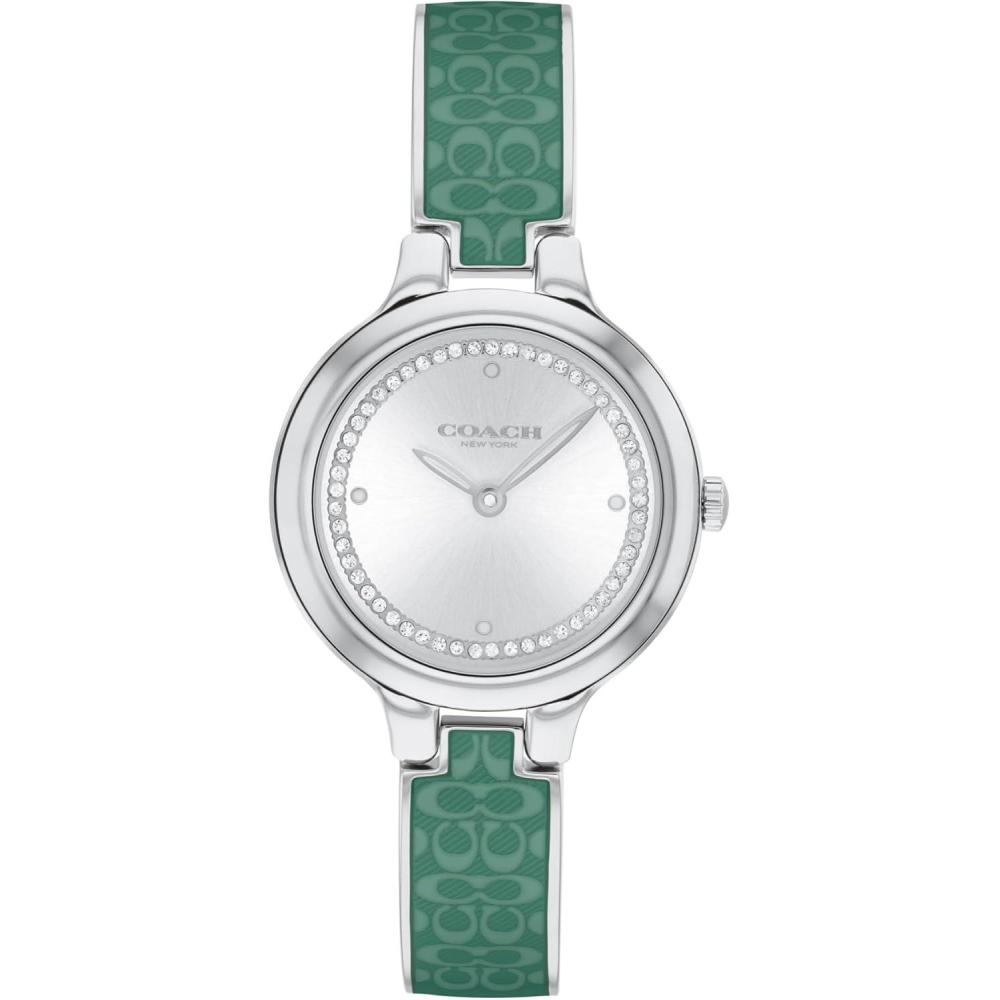 imageCoach Chelsea Womens Bangle Watch  2H Quartz Enamel Signature C and Crystals  Gift for Her  Premium Fashion Timepiece for All Occasions  Adjustable  27mmSilverGreen