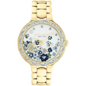 imageCOACH Chelsea Womens 2H Quartz Watch  36mm Stainless Steel Bracelet  CrystalSet Bezel with Floral Design  Premium Fashion Timepiece  Gift for HerGold Plated