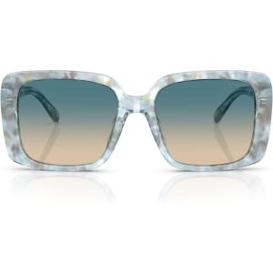 imageCoach Womens Hc8424f Low Bridge Fit Square SunglassesPearlized Blue WatercolorBlue Yellow Gradient