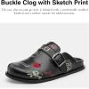 imageCoach Mens Buckle Clog with Sketch PrintCharcoalBlack