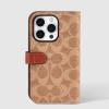 imageCoach Signature Canvas Two Piece Detachable Wallet Folio iPhone 15 Pro Case Compatible with Wireless Charging  Signature CharcoalTan Wallet