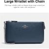 imageCoach Womens Crossgrain Leather Wristlet W ChainDenim