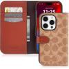 imageCoach Signature Canvas Two Piece Detachable Wallet Folio iPhone 15 Pro Case Compatible with Wireless Charging  Signature CharcoalTan Wallet
