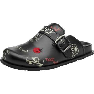 imageCoach Mens Buckle Clog with Sketch PrintCharcoalBlack