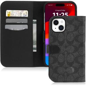 imageCoach Signature Canvas Slim Wrap iPhone 151413 Case Compatible with Wireless Charging  Signature CharcoalCharcoal Wallet