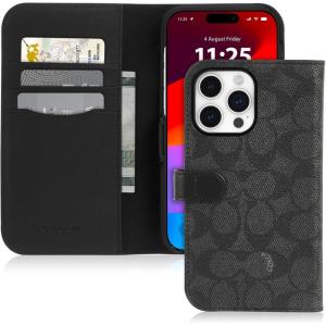 imageCoach Signature Canvas Two Piece Detachable Wallet Folio iPhone 15 Pro Case Compatible with Wireless Charging  Signature CharcoalCharcoal Wallet