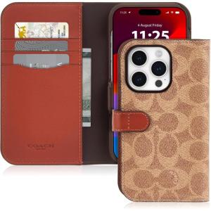 imageCoach Signature Canvas Two Piece Detachable Wallet Folio iPhone 15 Pro Case Compatible with Wireless Charging  Signature CharcoalTan Wallet