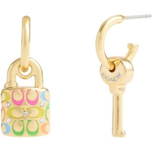 imageCOACH Signature Rainbow Quilted Lock ampamp Key Charm Huggies
