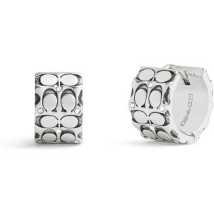 imageCOACH Womens Signature Quilted Huggie EarringsCRYSTALRHODIUM
