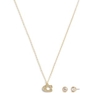 imageCOACH Womens Signature Pav C Necklace ampamp Earrings Jewelry Set