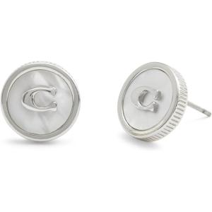 imageCOACH Womens Signature Mother of Pearl Coin Stud EarringsPearlRhodium