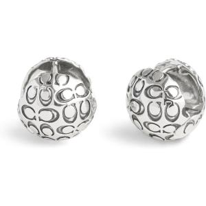 imageCOACH Womens Signature Quilted Orb Huggie EarringsRhodium