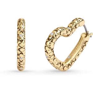 imageCOACH Womens Signature Quilted Heart Hoop Earrings