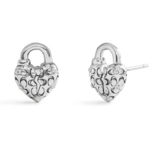 imageCOACH Womens Signature Quilted Broken Heart Padlock Stud Earrings
