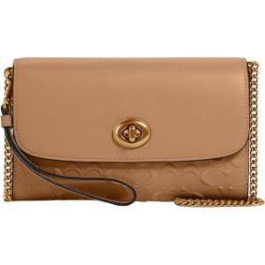 imageCoach Womens Signature Leather Chain CrossbodyTaupe