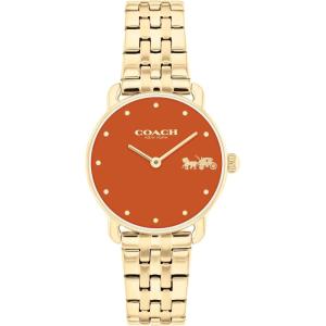 imageCOACH Elliot Womens Quartz Watch 2H Movement Stainless Steel Bracelet  WaterResistant 3ATM  Modern Minimalist  Gift for Her 28mmGold  Orange