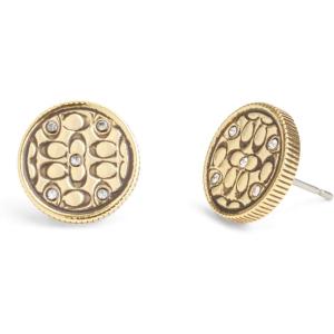 imageCOACH Womens Signature Quilted Coin Stud EarringsGold