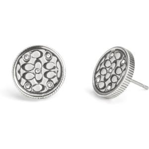 imageCOACH Womens Signature Quilted Coin Stud EarringsRhodium