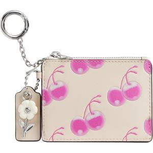 imageCoach Womens Coachtopia The Summer I Turned Pretty Wavy Zip Card Case with Key Ring in Cherry Print PinkCloud One Size
