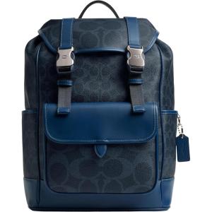 imageCoach Mens League Flap Backpack in Mixed Signature Canvas DenimDeep Blue Medium