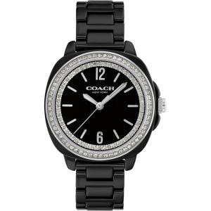 imageCoach Womens Kitt 3H Quartz Ceramic Watch 34mm Case Size Link Bracelet Crystal Bezel Iconic Cushion Shape Modern Style  Gift for HerBlack