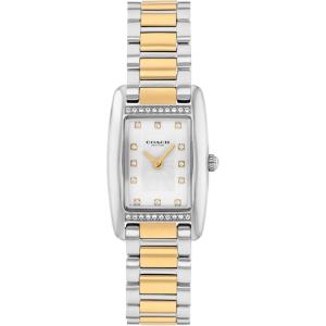 imageCoach Womens Reese 2H Quartz Watch Petite Rectangle Case Stainless Steel Link Bracelet with Crystal Accents Timeless Minimalism for Every Day  Gift for HerTwo Tone