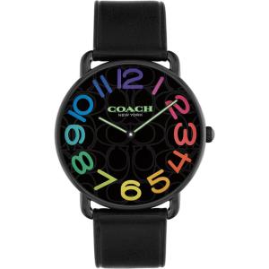 imageCOACH Elliot Mens 2H Quartz Watch  41 mm Stainless Steel Case  Calfskin Strap  Rainbow Markers  Stylish Fashion Accessory Gift for Her